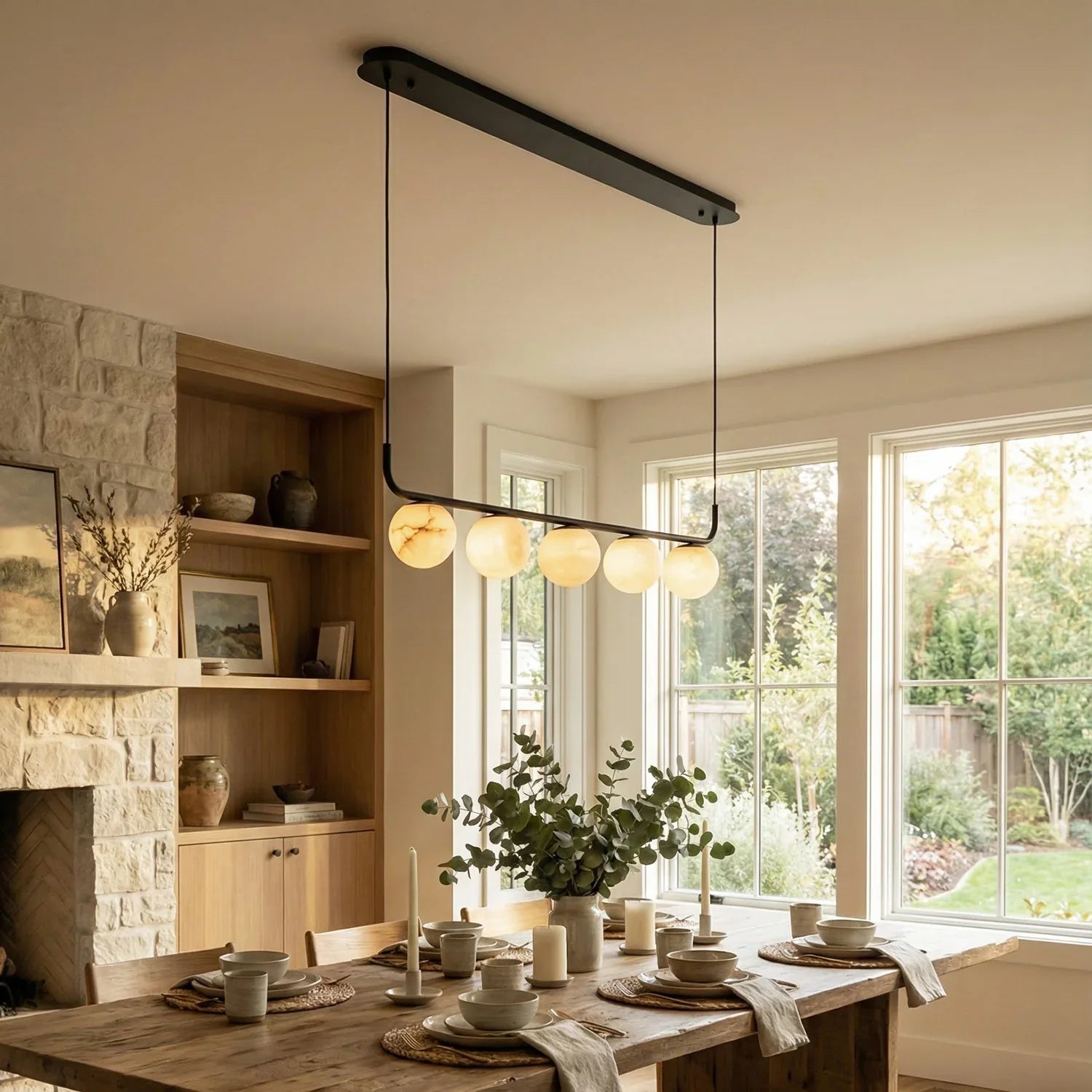 Long Strip Alabaster Spherical Chandelier | wildoxy