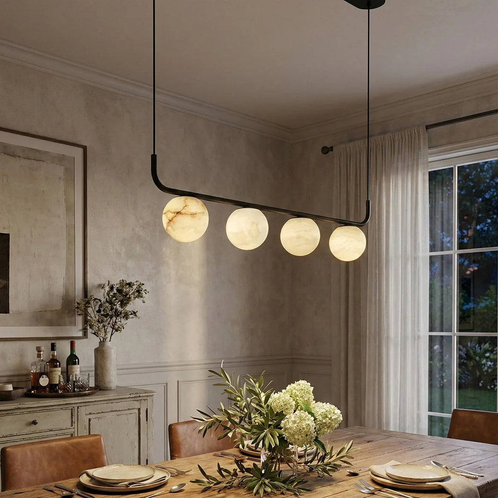 Long Strip Alabaster Spherical Chandelier | wildoxy