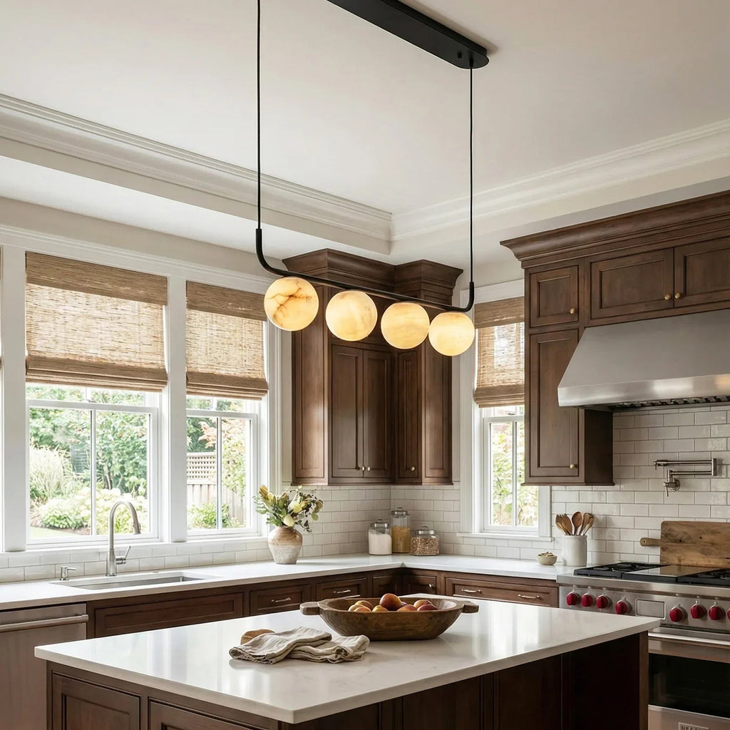 Long Strip Alabaster Spherical Chandelier | wildoxy