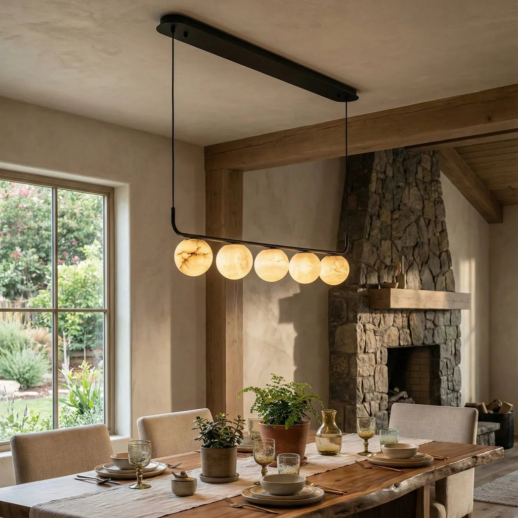 Long Strip Alabaster Spherical Chandelier | wildoxy