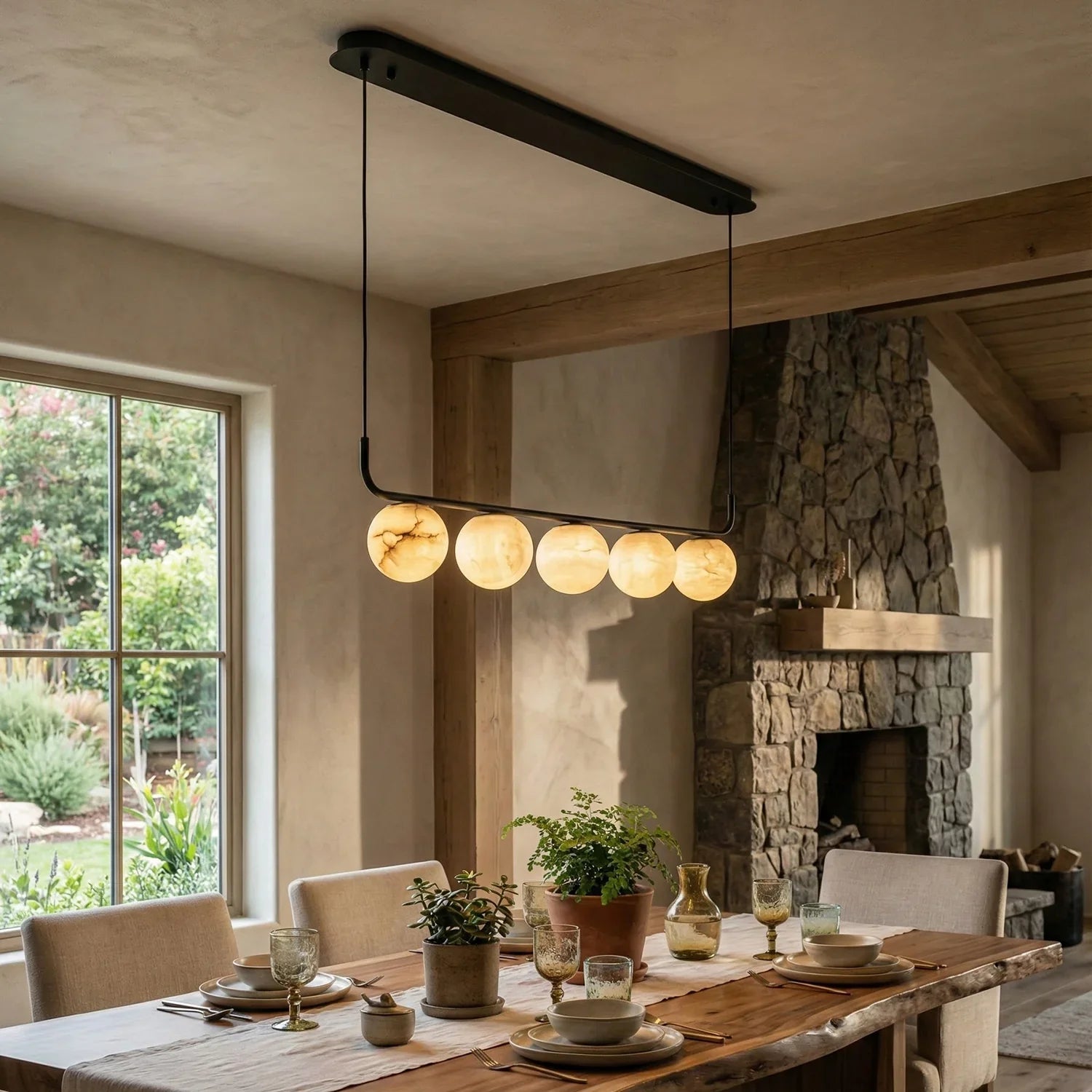 Long Strip Alabaster Spherical Chandelier | wildoxy