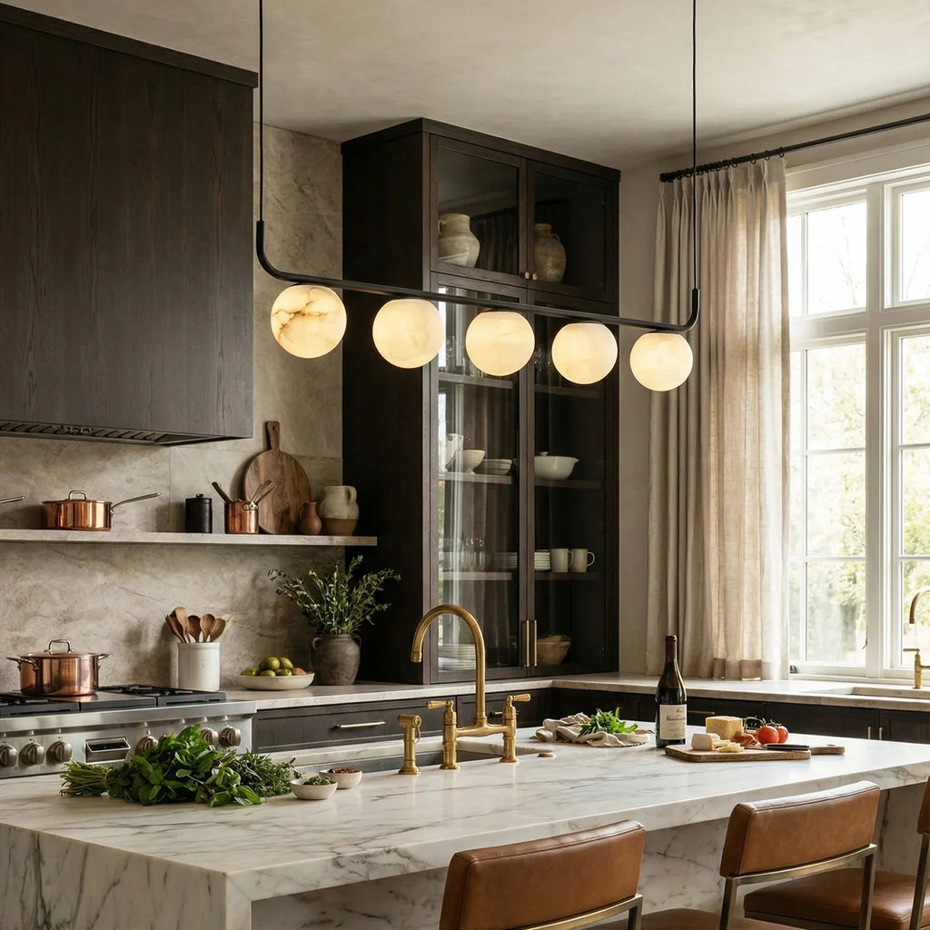 Long Strip Alabaster Spherical Chandelier | wildoxy