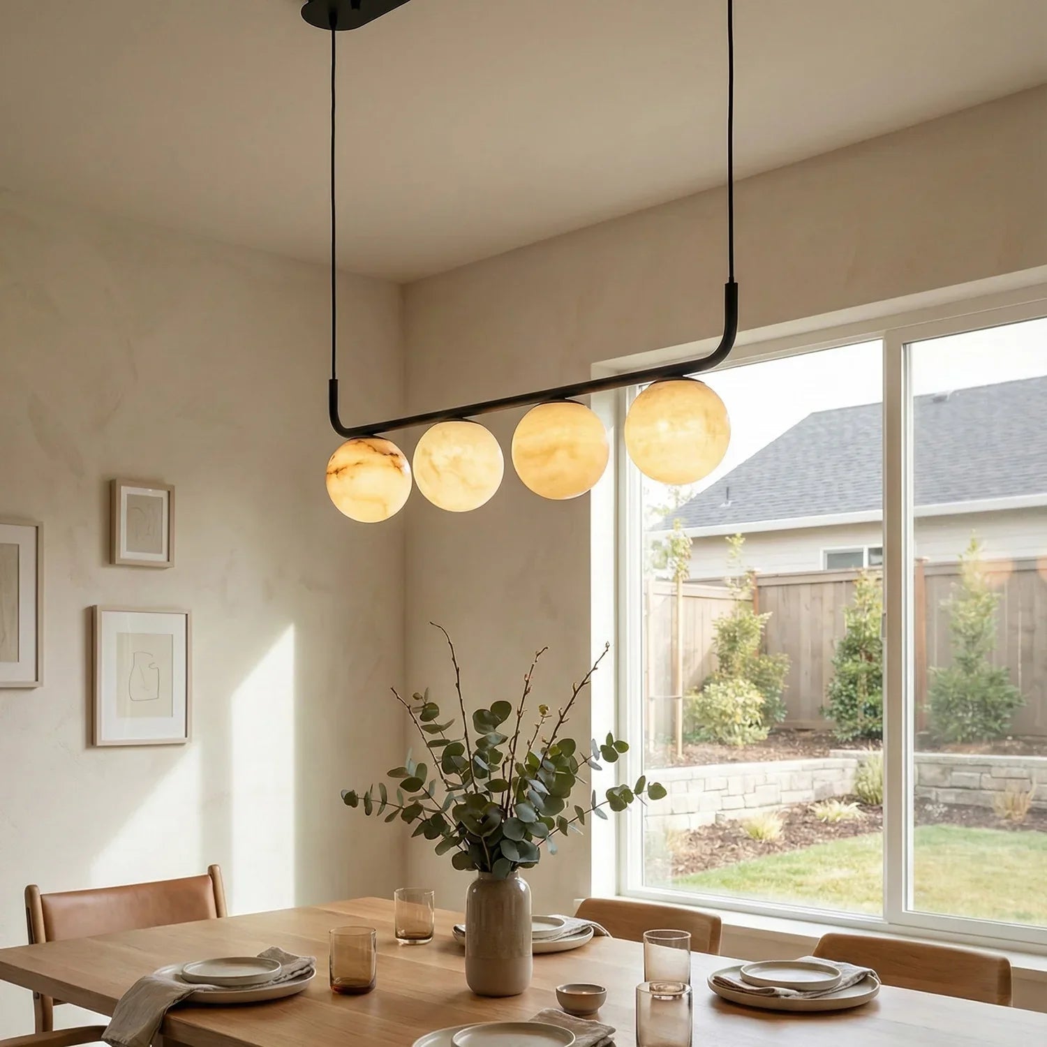 Long Strip Alabaster Spherical Chandelier | wildoxy