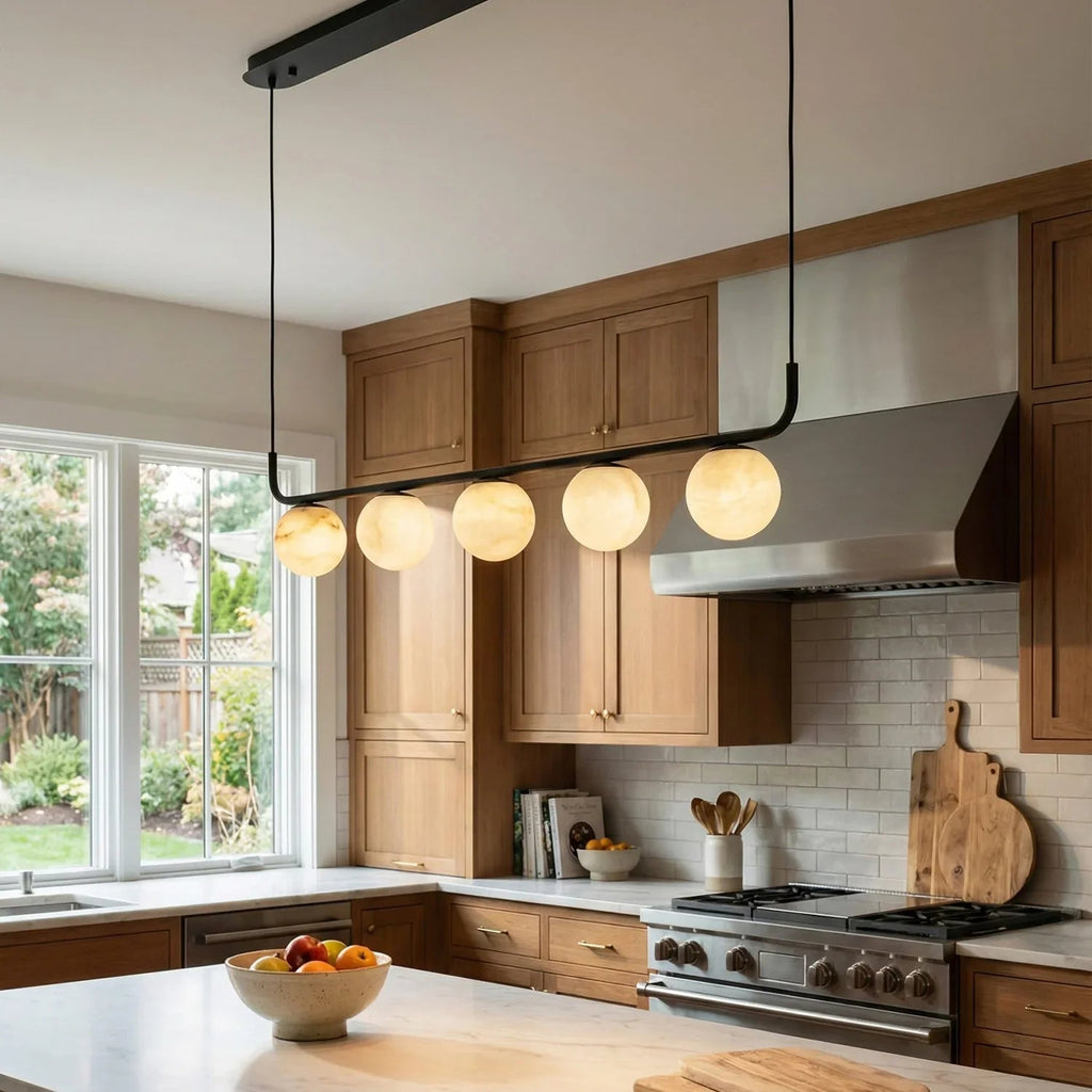 Long Strip Alabaster Spherical Chandelier | wildoxy