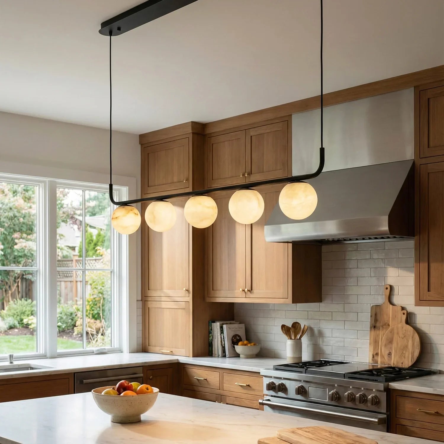 Long Strip Alabaster Spherical Chandelier | wildoxy