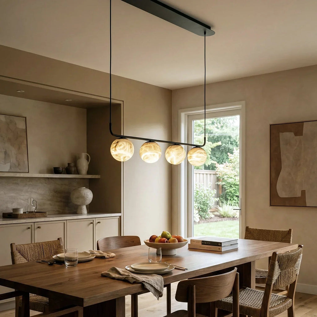 Long Strip Alabaster Spherical Chandelier | wildoxy