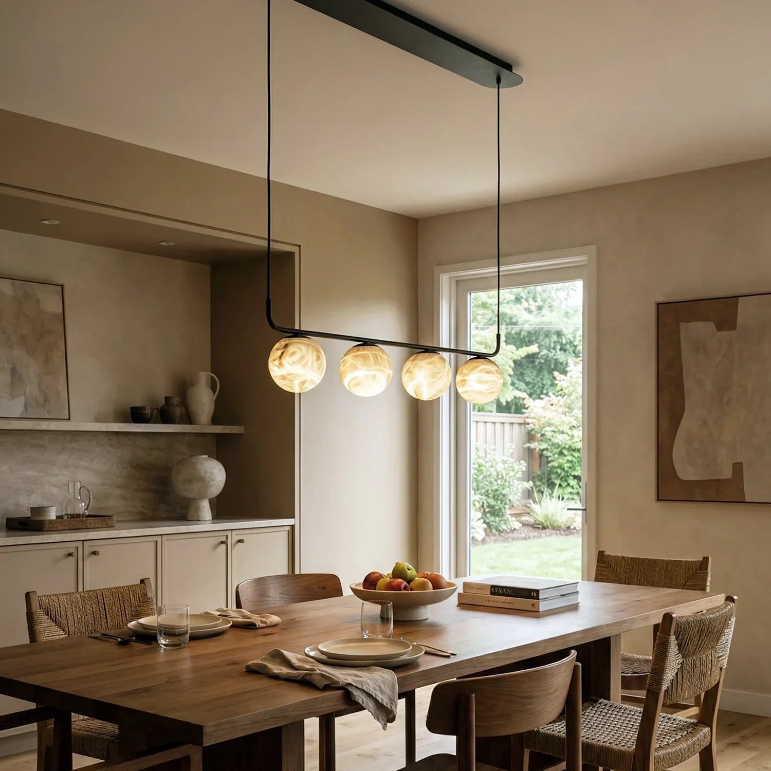 Long Strip Alabaster Spherical Chandelier | wildoxy