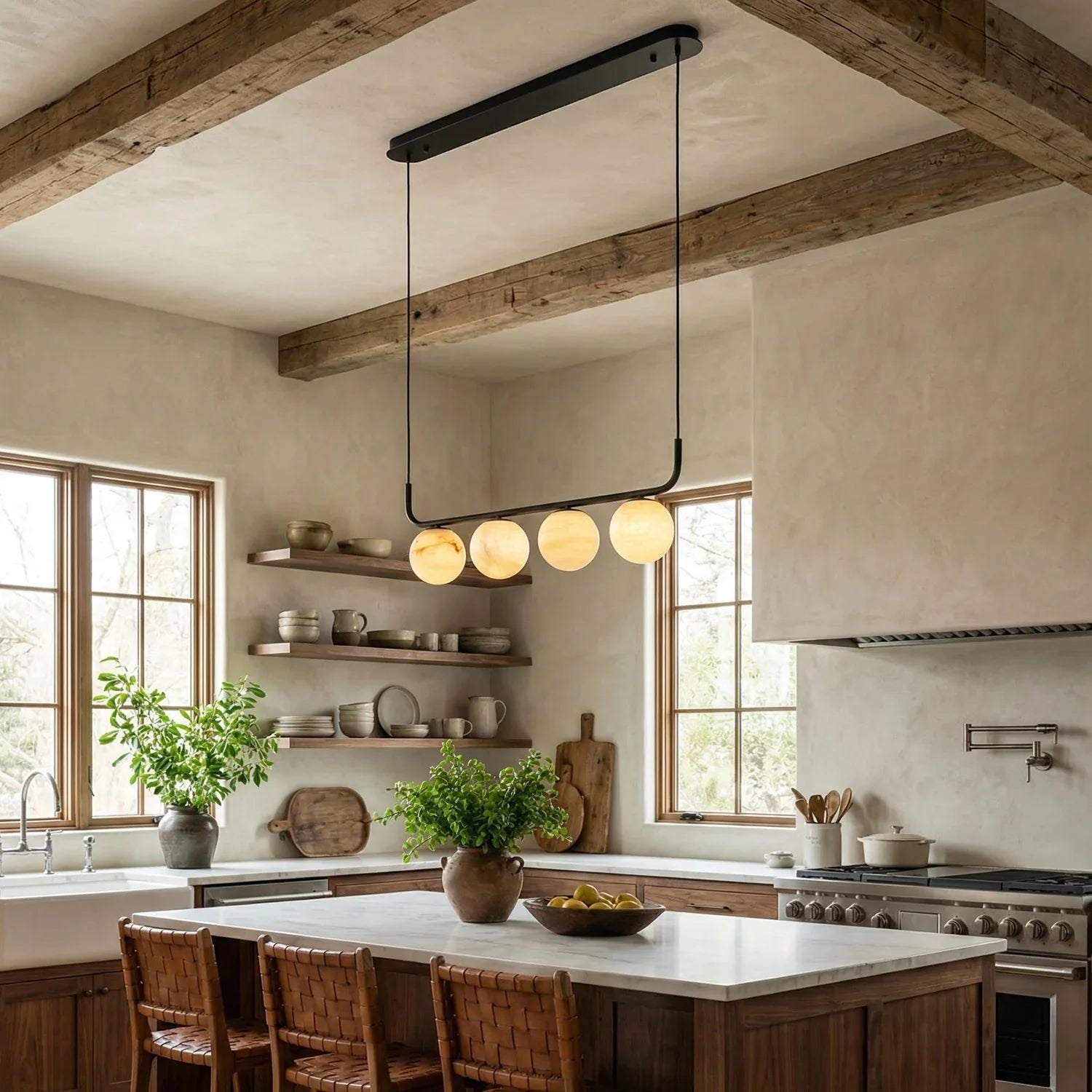 Long Strip Alabaster Spherical Chandelier | wildoxy