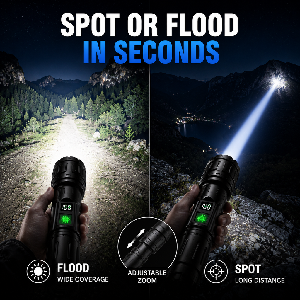 Tactische zaklamp — 100000 lumen, 5000mAh, waterdicht