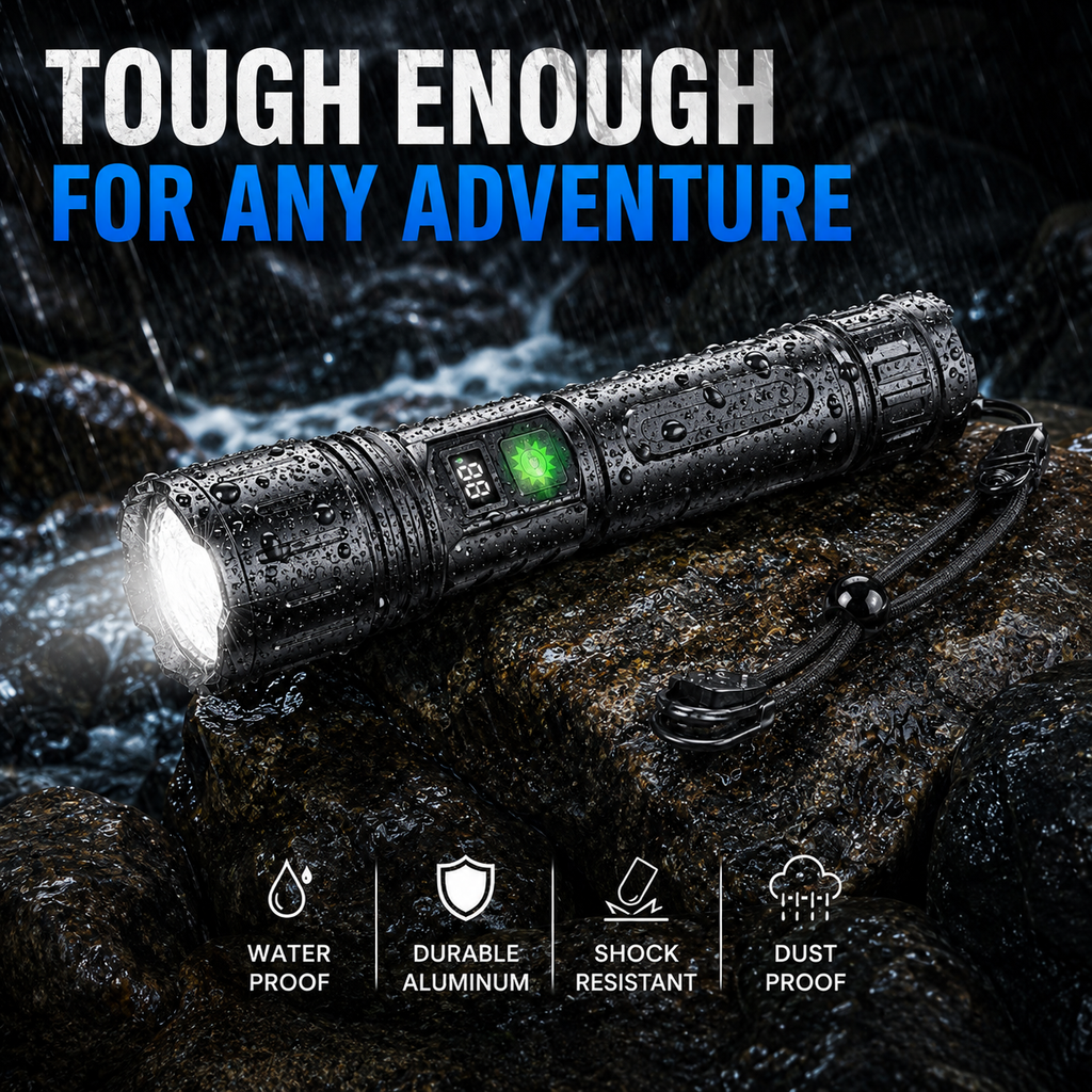 Tactische zaklamp — 100000 lumen, 5000mAh, waterdicht