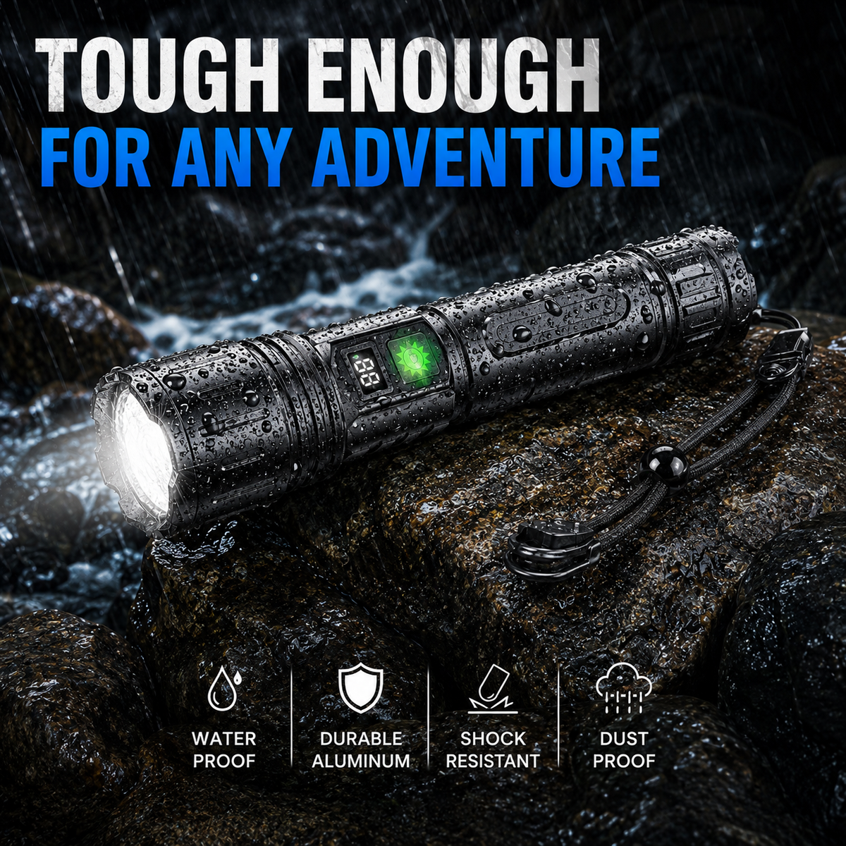 Tactische zaklamp — 100000 lumen, 5000mAh, waterdicht