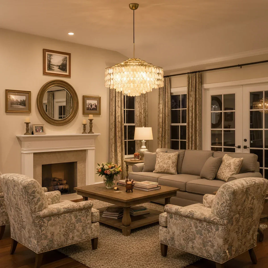 Luxury Capiz Shell Tiered Chandelier | wildoxy