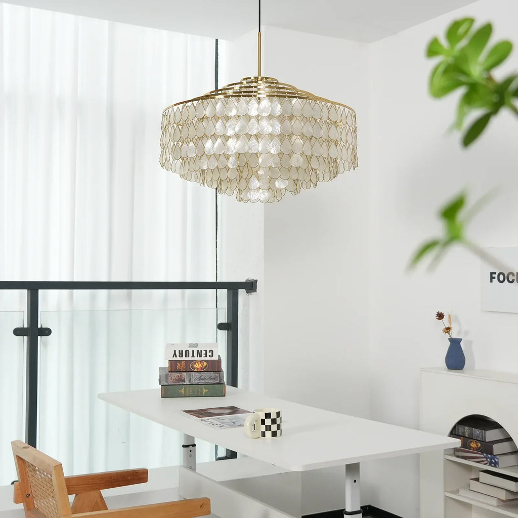 Luxury Capiz Shell Tiered Chandelier | wildoxy