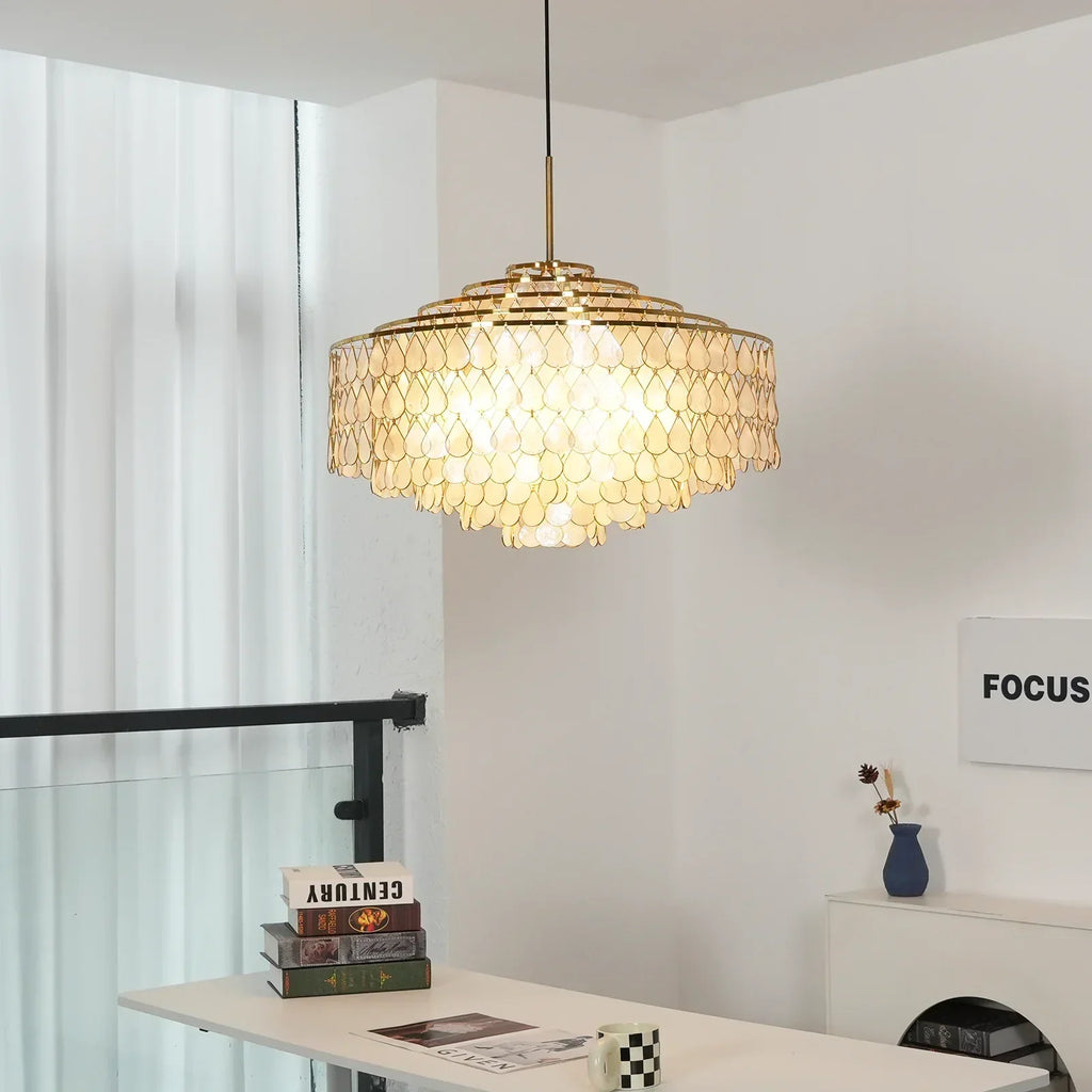 Luxury Capiz Shell Tiered Chandelier | wildoxy