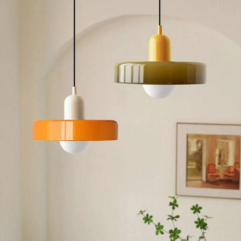 Lámpara colgante de vidrio – Pantalla Bauhaus de doble color
