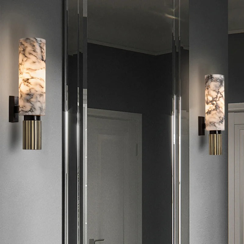 Lampă de perete din marmură de piatră naturală - lumină LED alb cald/rece