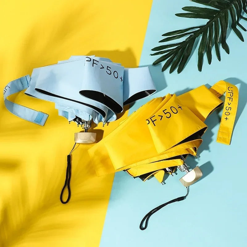 Hopfällbart mini-paraply — kompakt, UV-skyddat, vindtätt