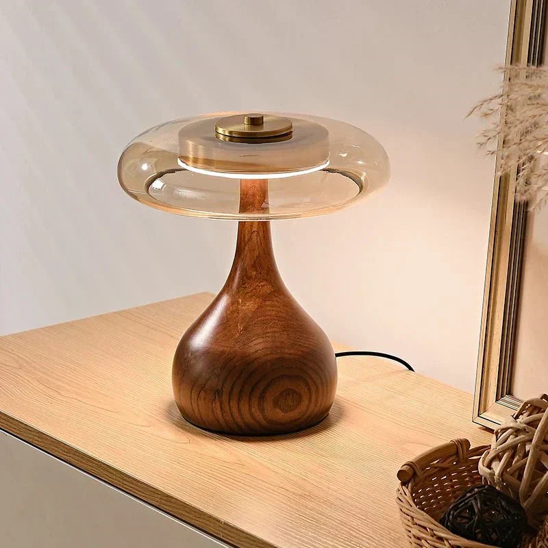 Vrimlie Lunara 12W LED Table Lamp — Modern Silhouette Integrating Brass, Glass, and Ash Wood