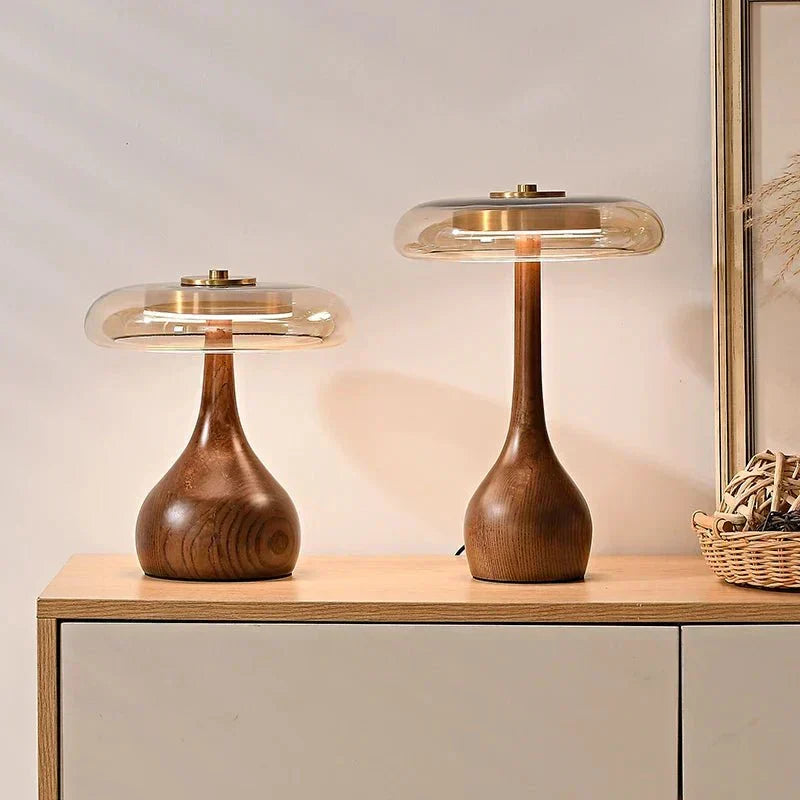 Vrimlie Lunara 12W LED Table Lamp — Modern Silhouette Integrating Brass, Glass, and Ash Wood