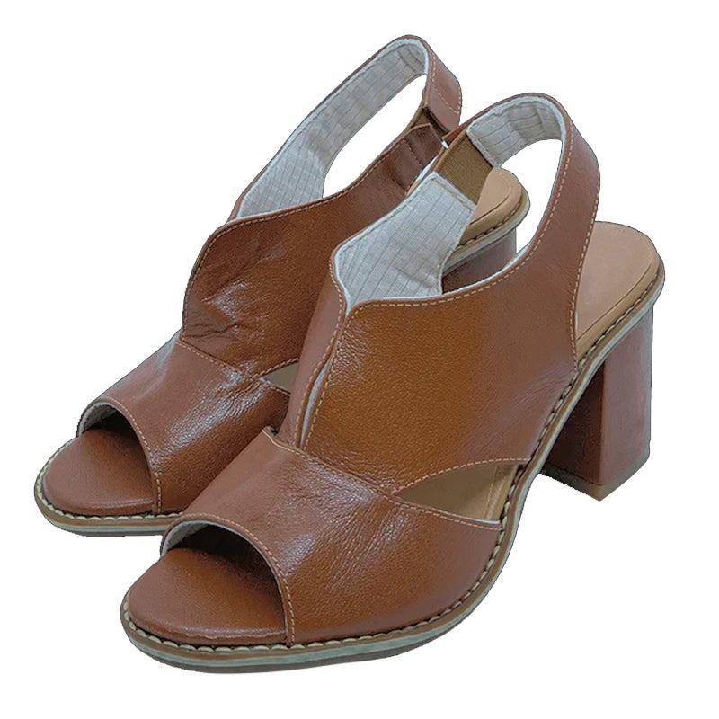 Damen-Ledersandalen mit Blockabsatz, offener Zehenpartie, Bordeauxrot