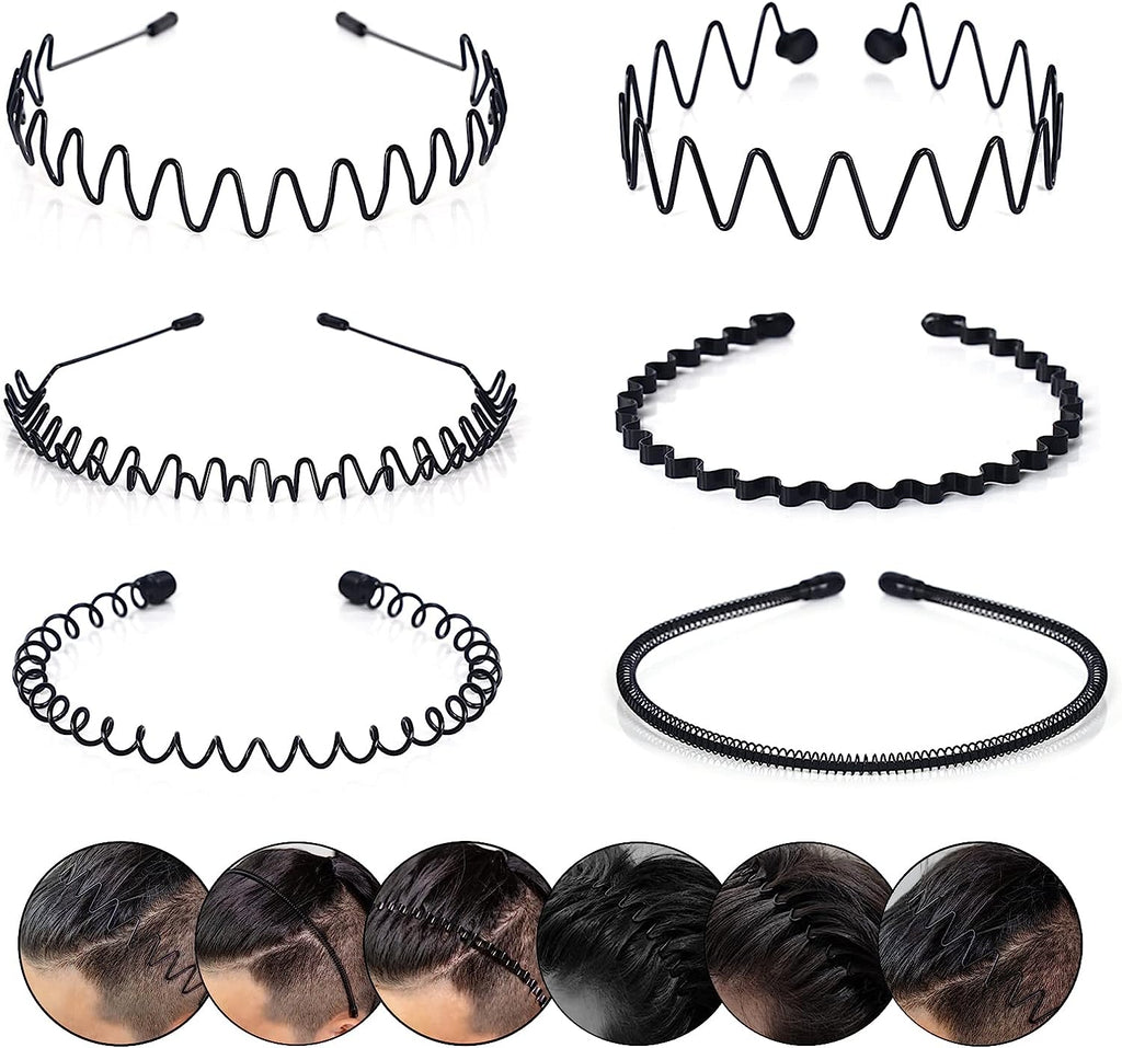 Diademas metálicas para hombre - onduladas y en zigzag, juego de 6 piezas