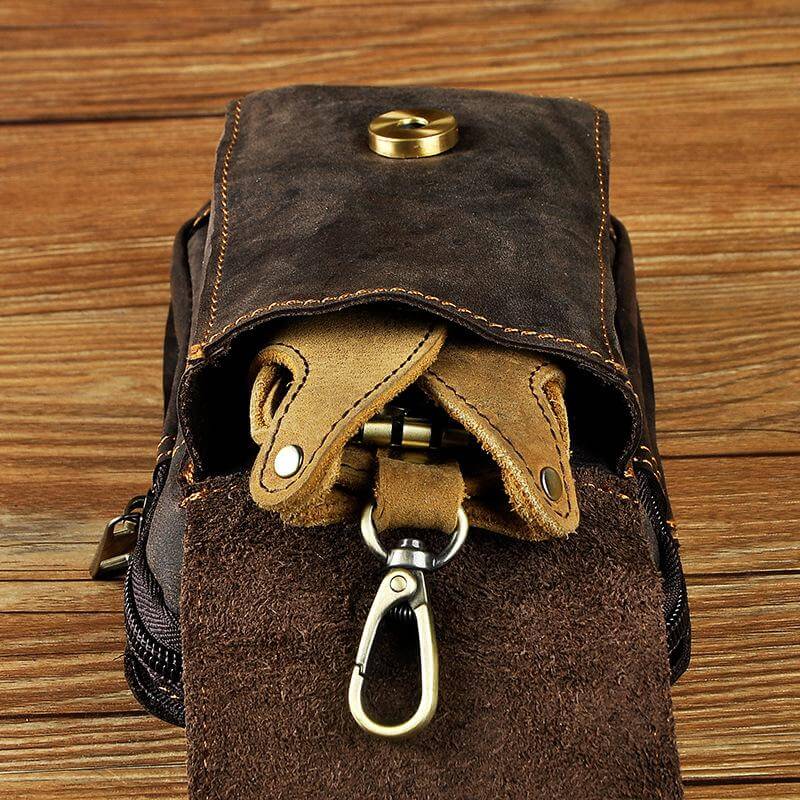 Leather Hip Bag — Phone Pocket, Adjustable Strap