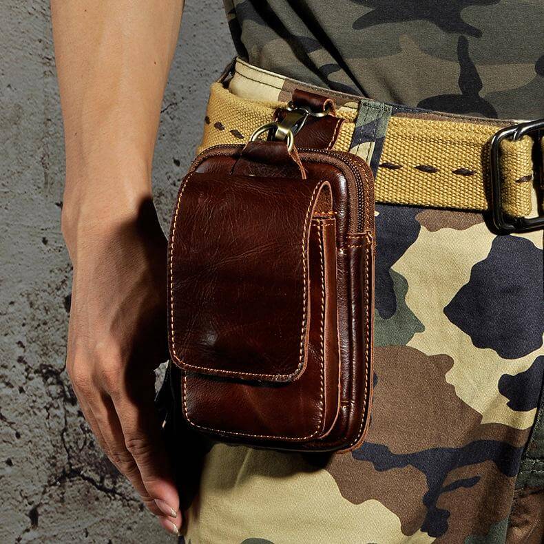 Leather Hip Bag — Phone Pocket, Adjustable Strap