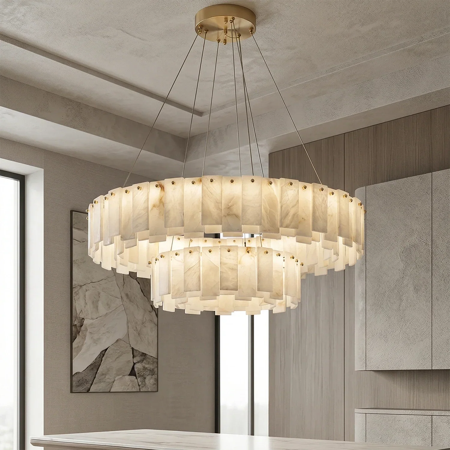 Modern Alabaster Celestial Round Chandelier | wildoxy