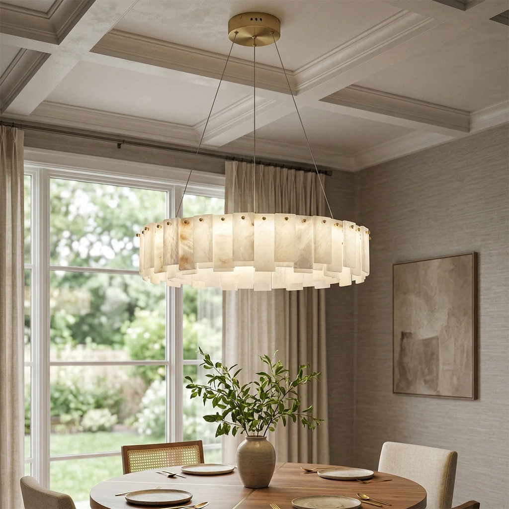 Modern Alabaster Celestial Round Chandelier | wildoxy