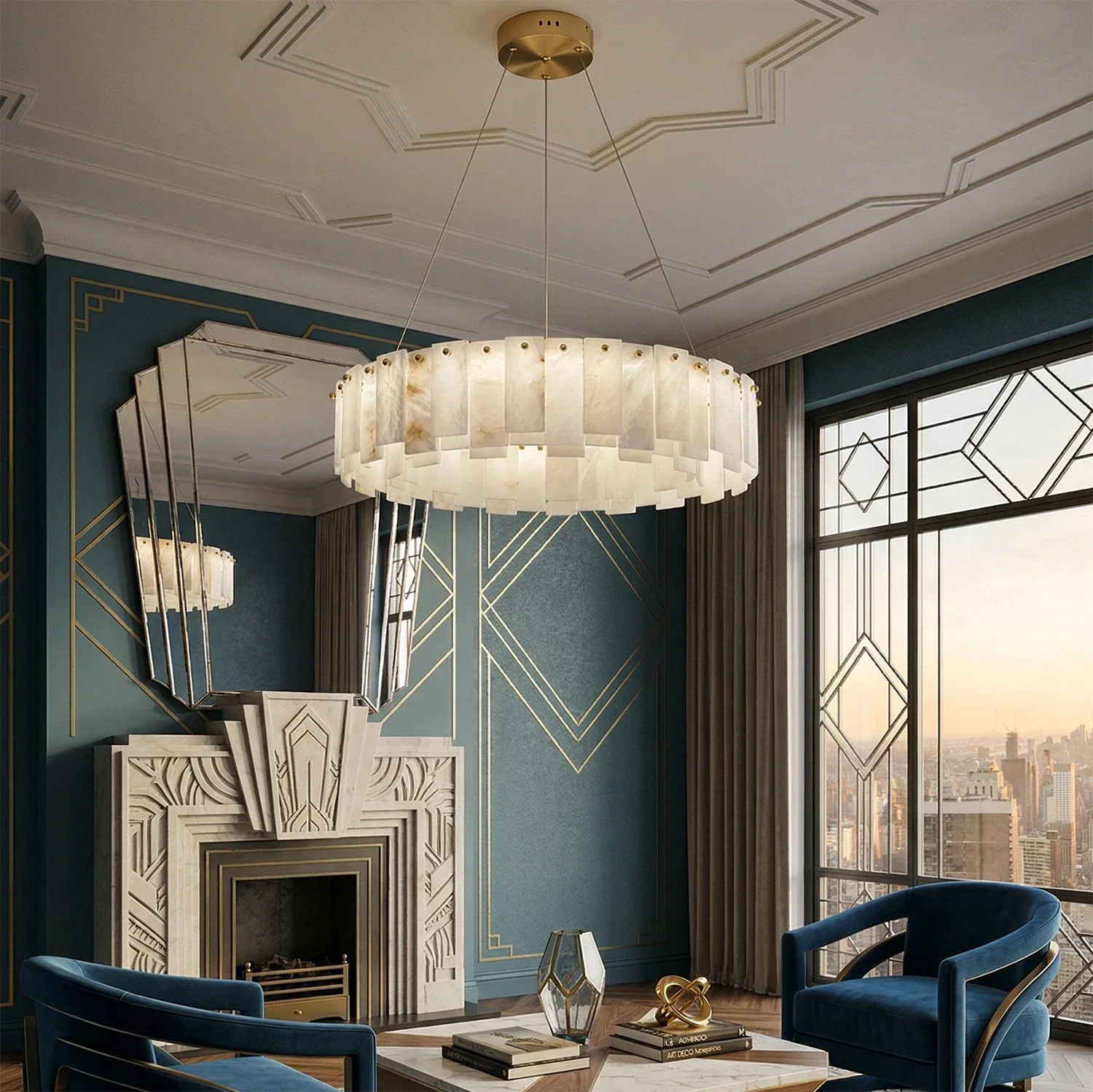 Modern Alabaster Celestial Round Chandelier | wildoxy