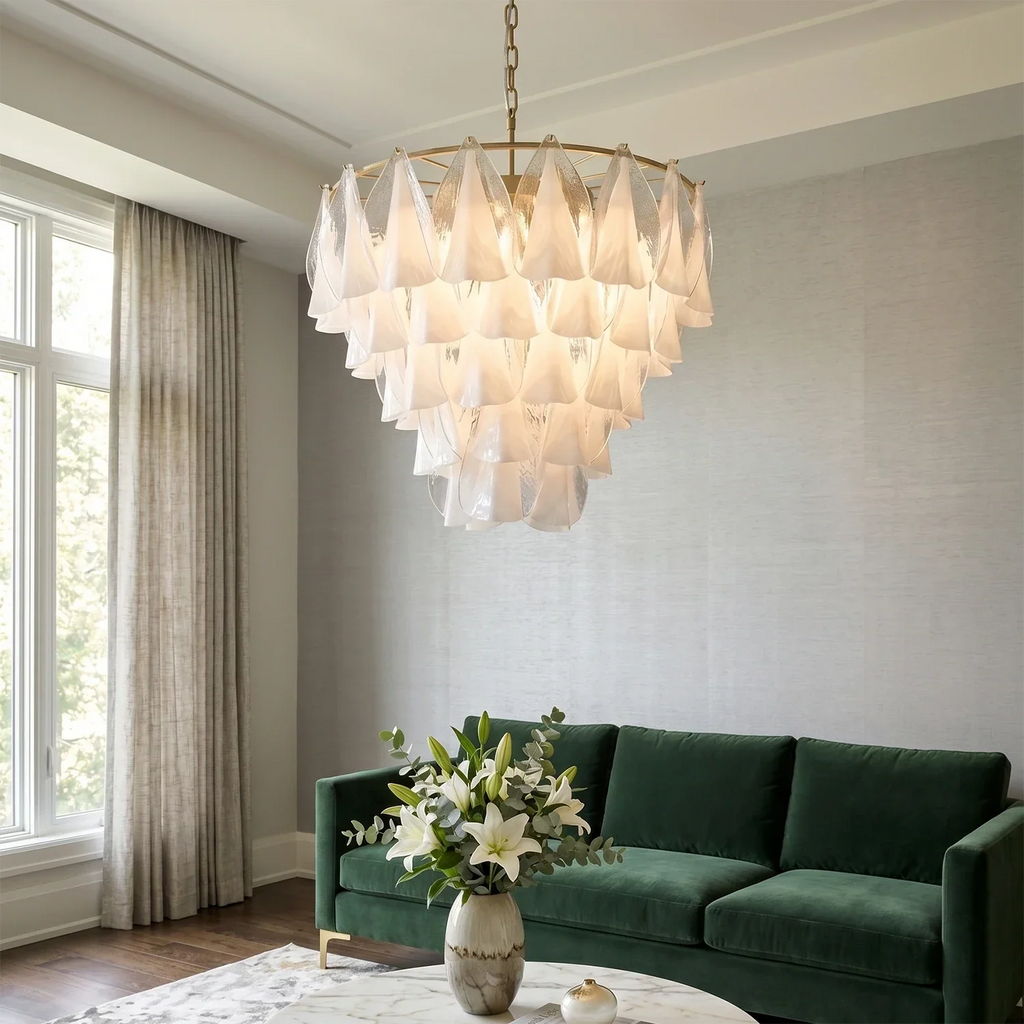 Modern Brass Tiered Glass Chandelier | wildoxy