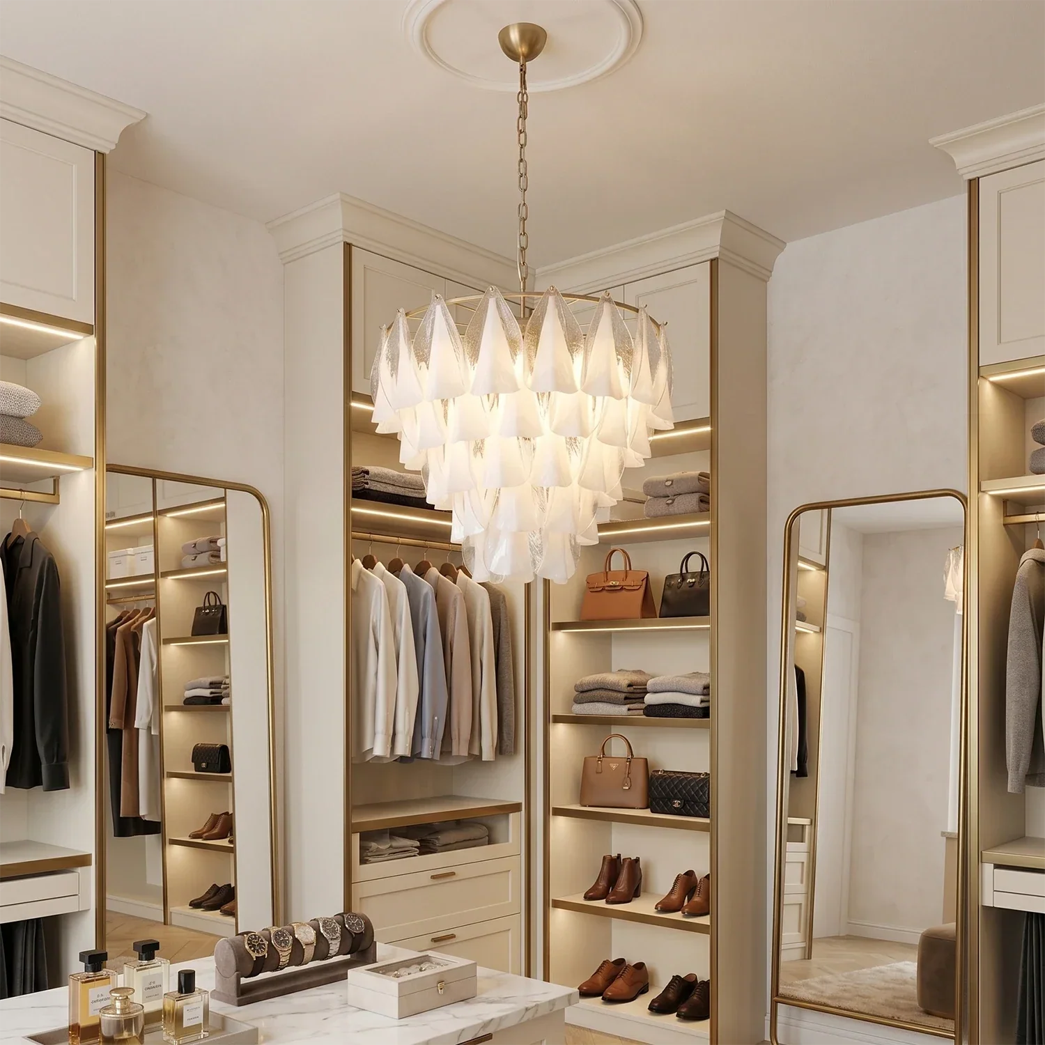 Modern Brass Tiered Glass Chandelier | wildoxy