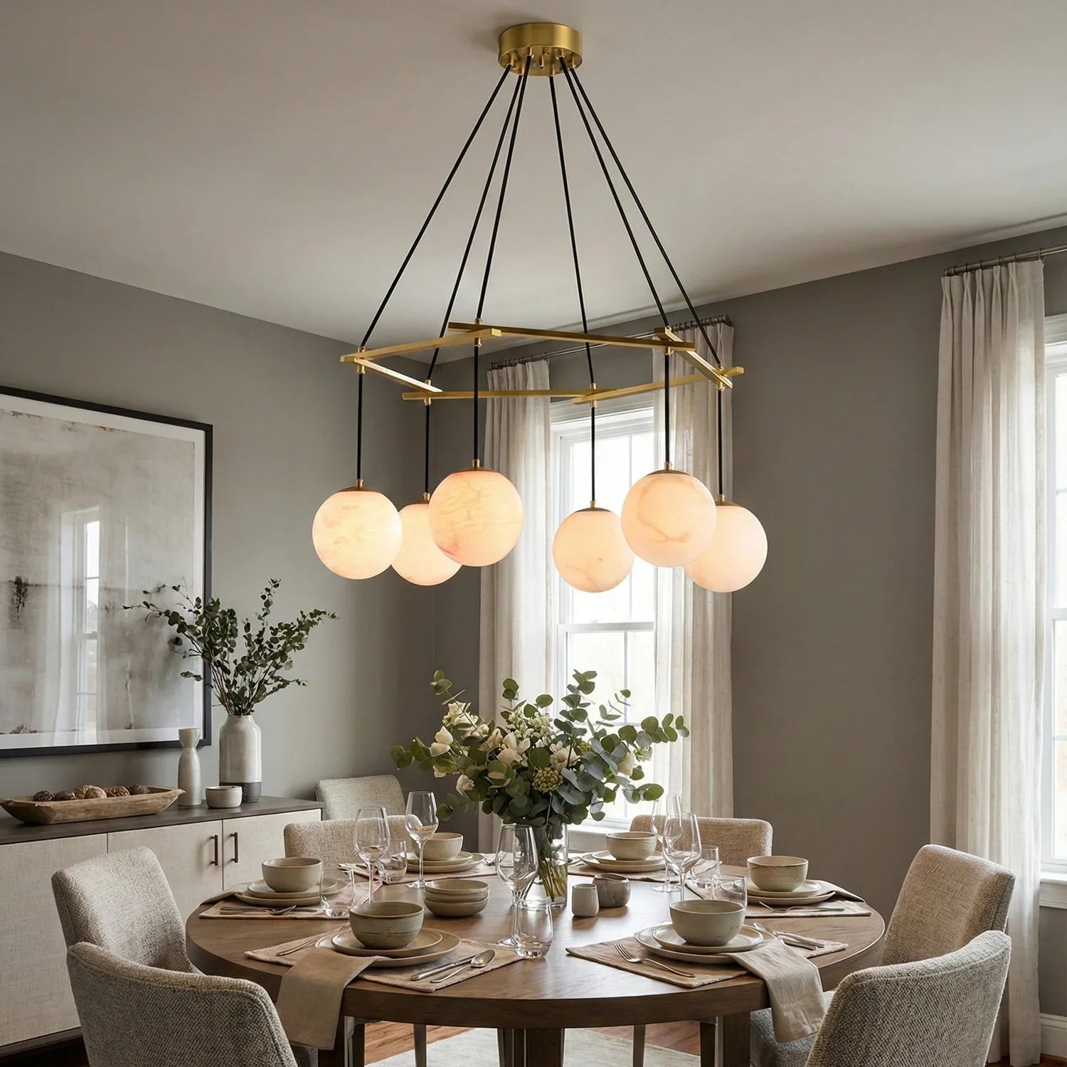 Modern Geometric Alabaster Sphere Chandelier | wildoxy