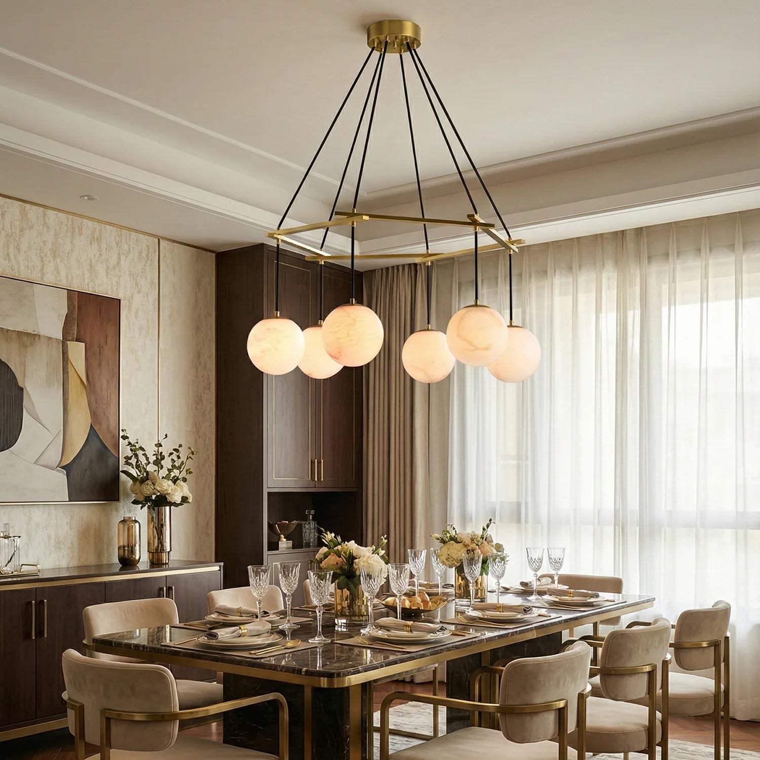 Modern Geometric Alabaster Sphere Chandelier | wildoxy