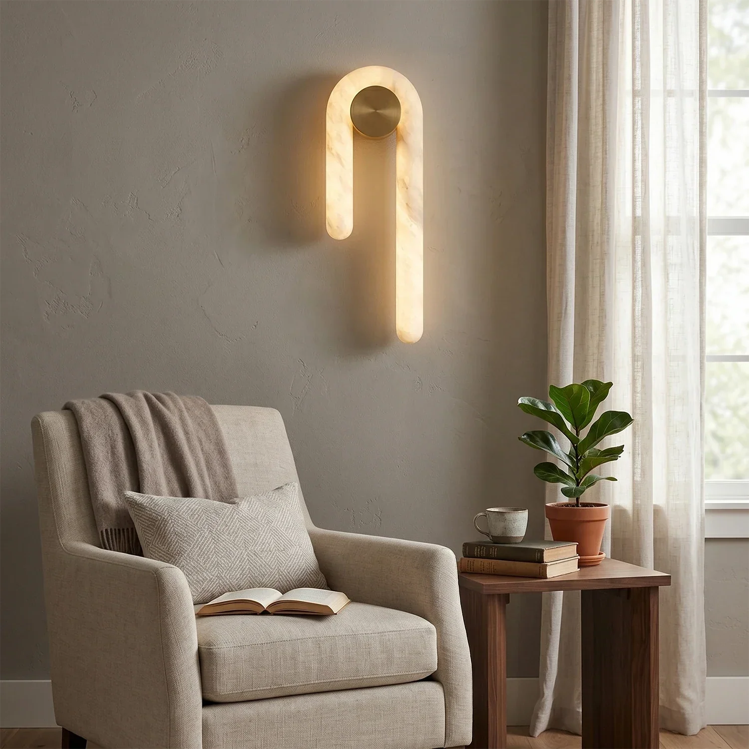 Modern J-Shape Alabaster Wall Sconce | wildoxy