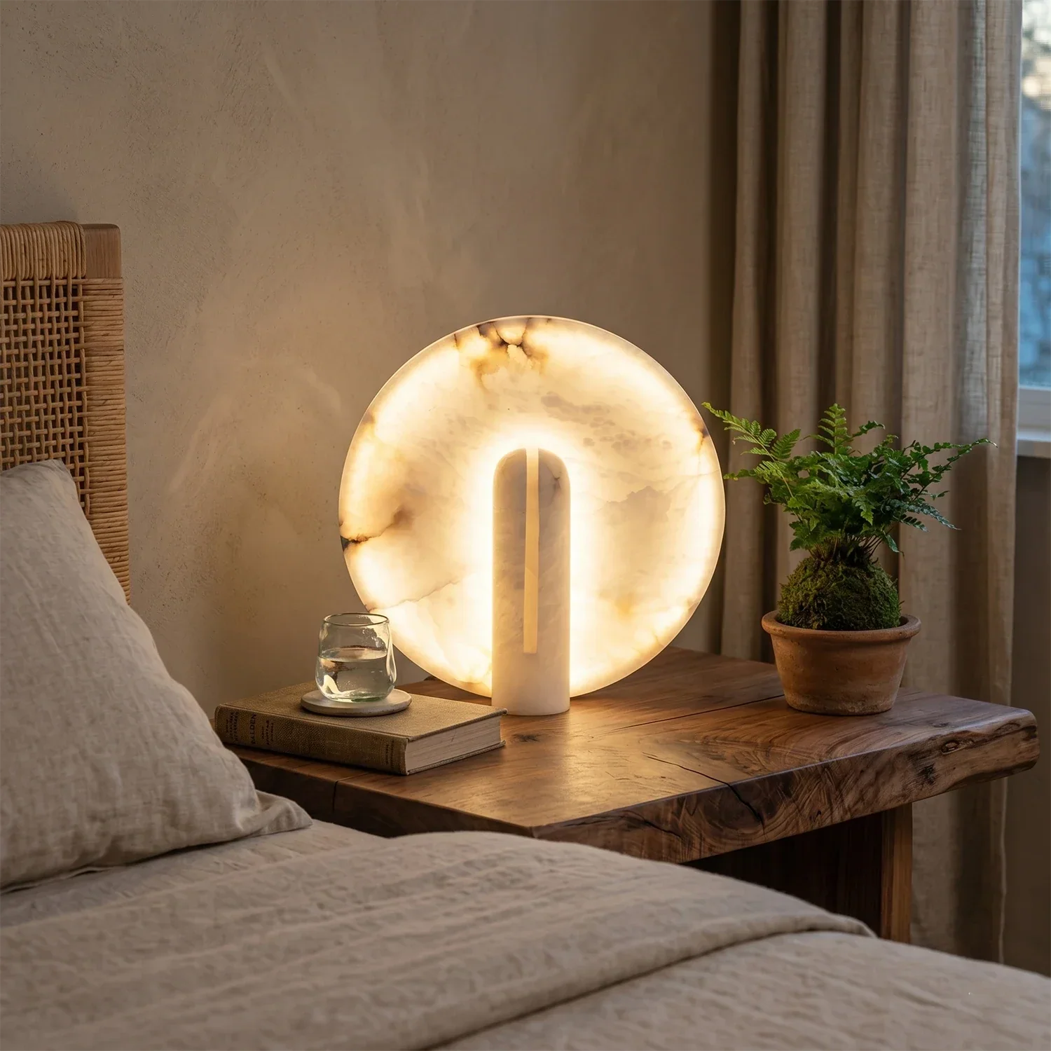 Modern Minimalist Disc-Shaped Alabaster Table Lamp | wildoxy
