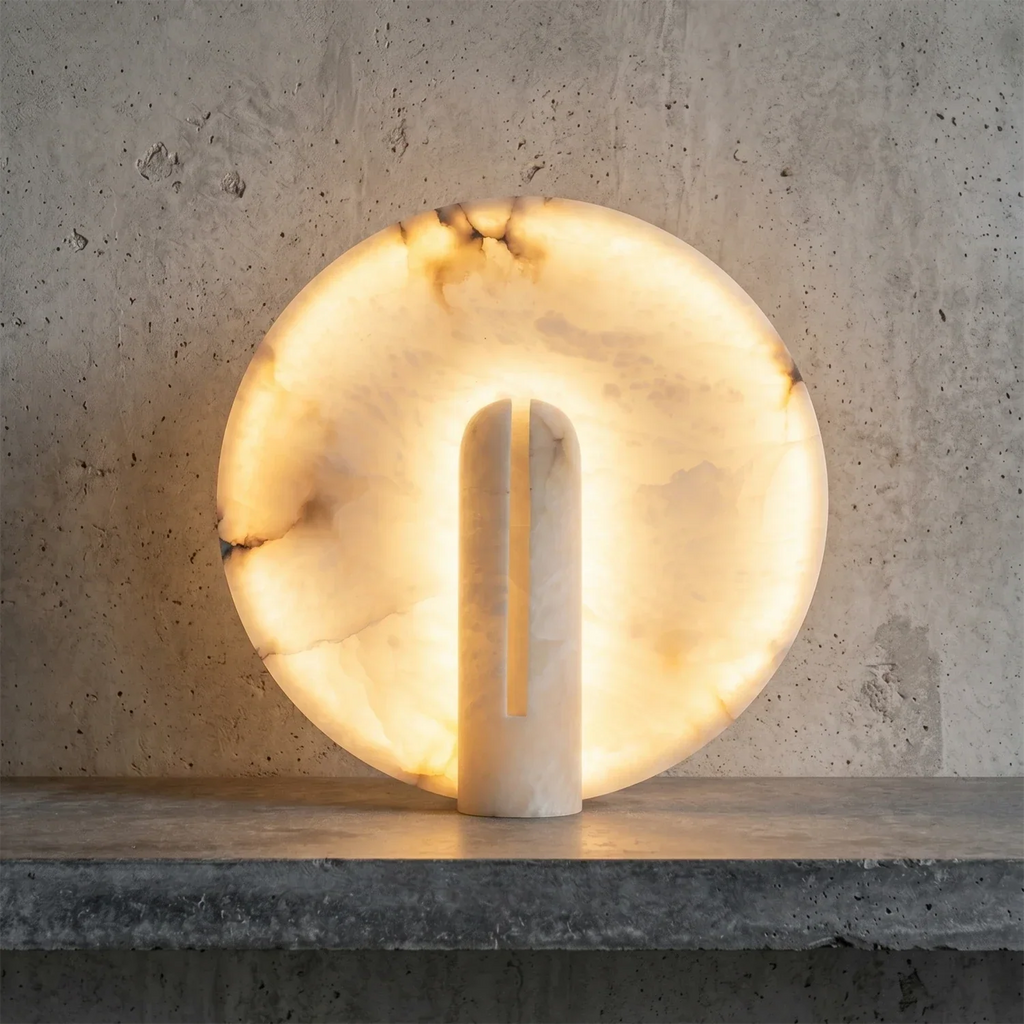 Modern Minimalist Disc-Shaped Alabaster Table Lamp | wildoxy