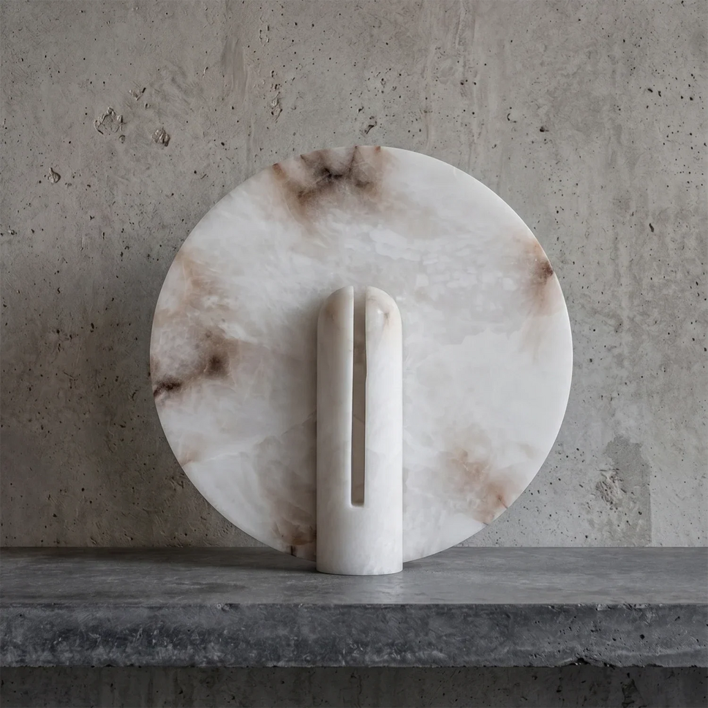 Modern Minimalist Disc-Shaped Alabaster Table Lamp | wildoxy