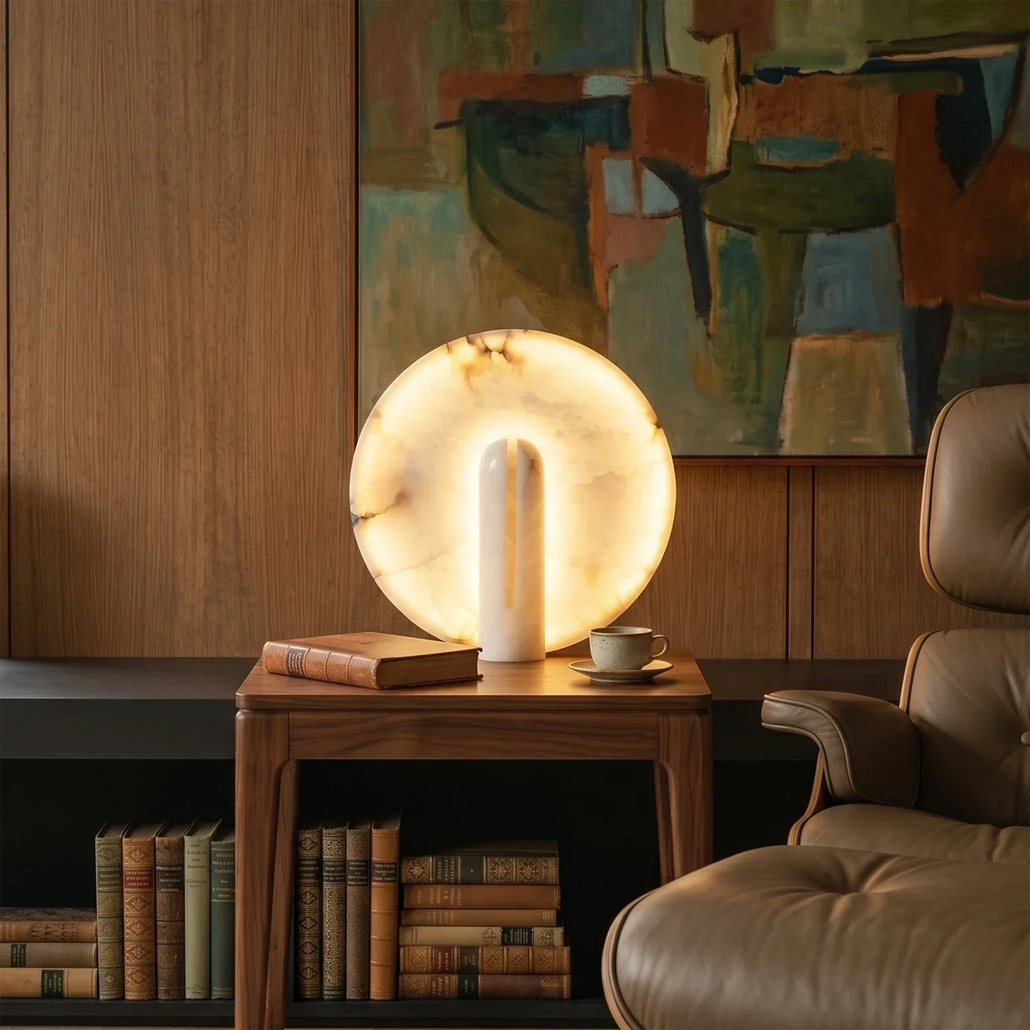 Modern Minimalist Disc-Shaped Alabaster Table Lamp | wildoxy