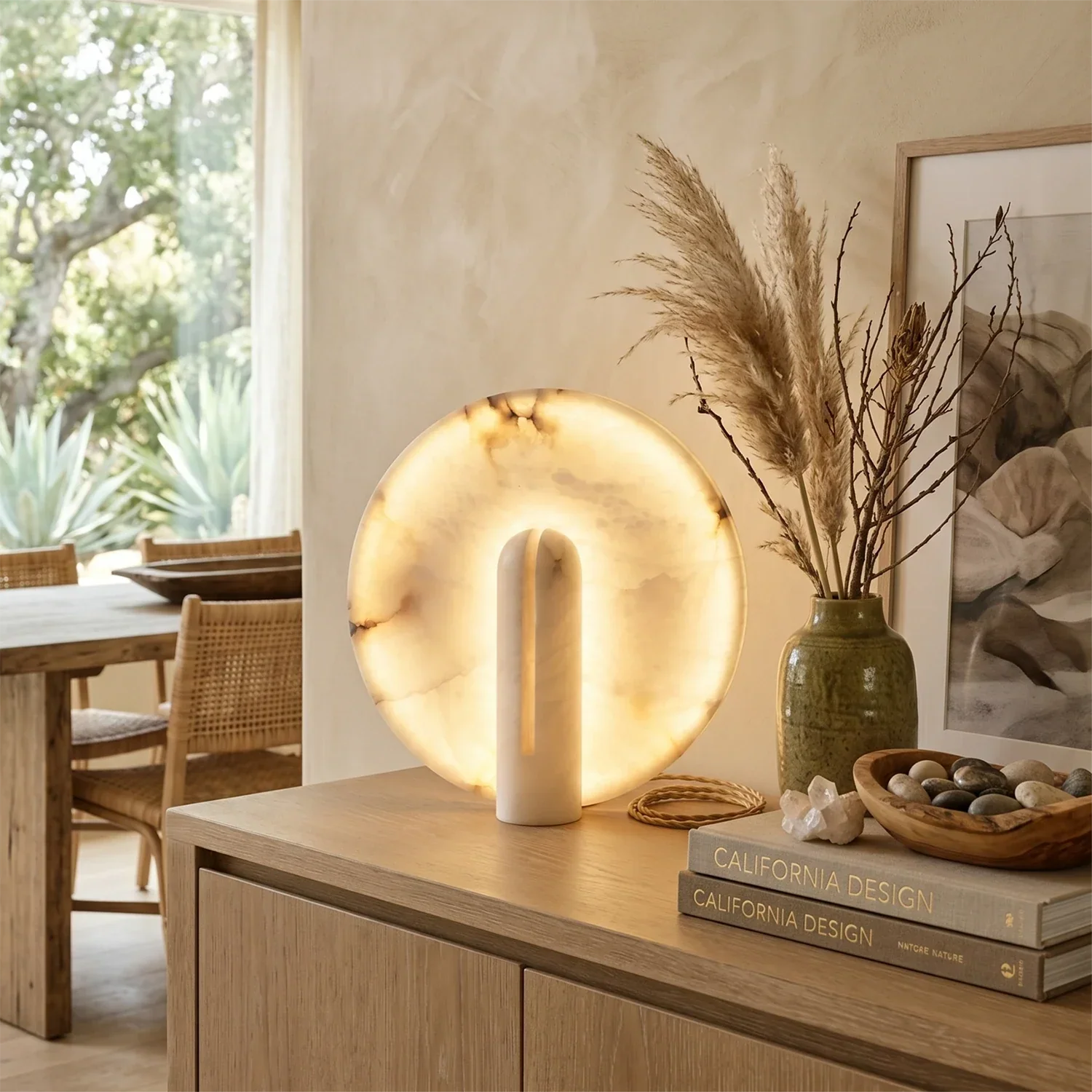 Modern Minimalist Disc-Shaped Alabaster Table Lamp | wildoxy