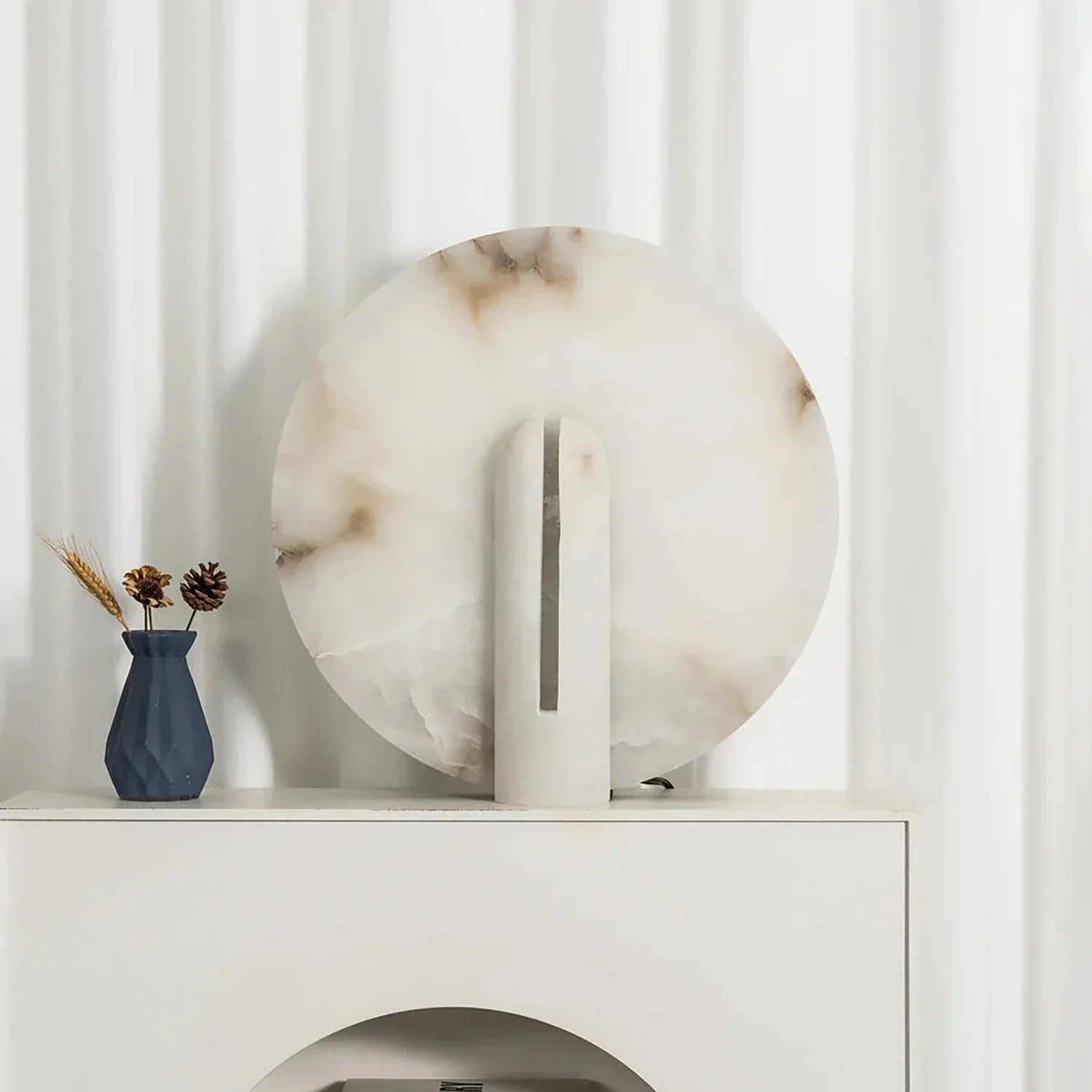 Modern Minimalist Disc-Shaped Alabaster Table Lamp | wildoxy