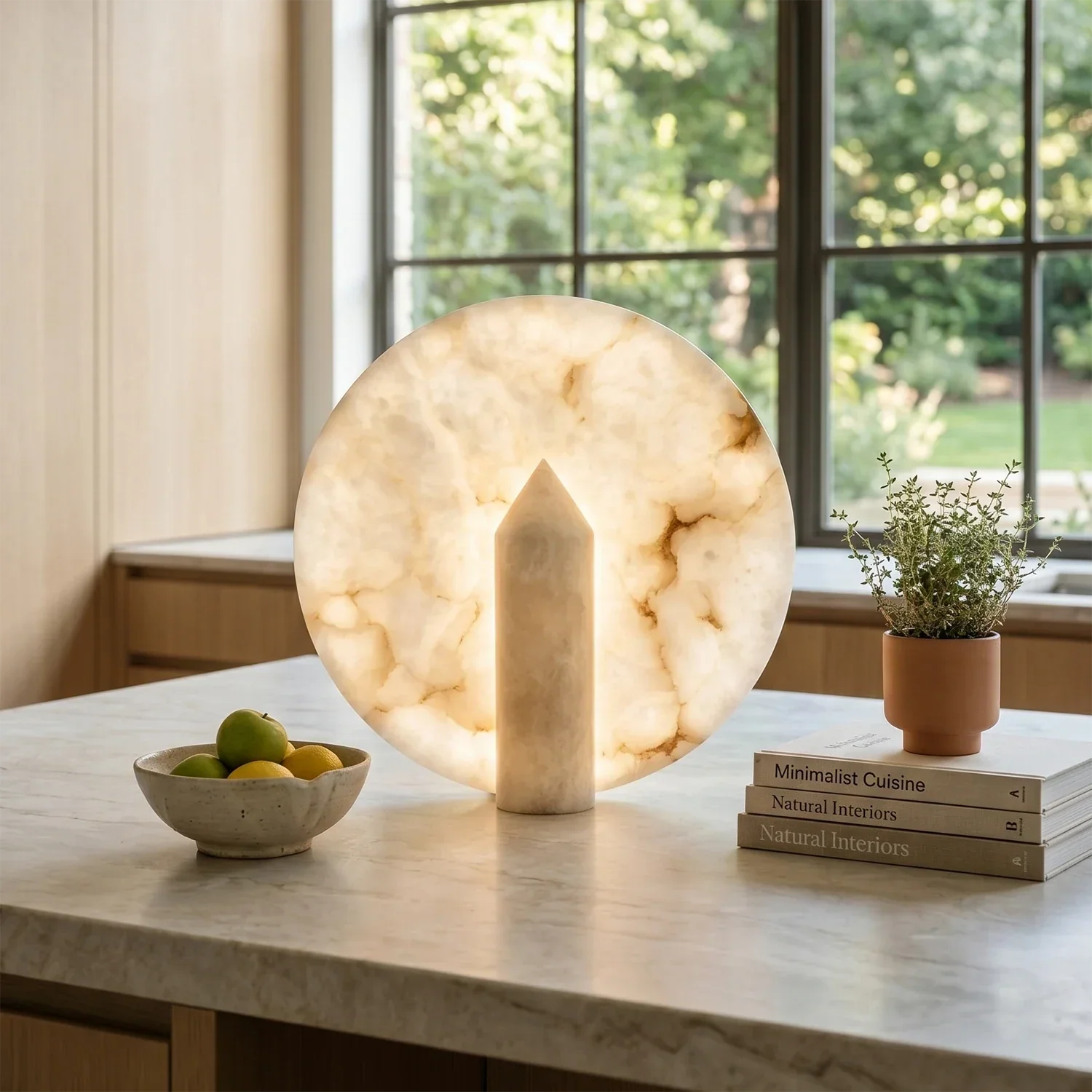 Modern Minimalist Disc-Shaped Alabaster Table Lamp | wildoxy