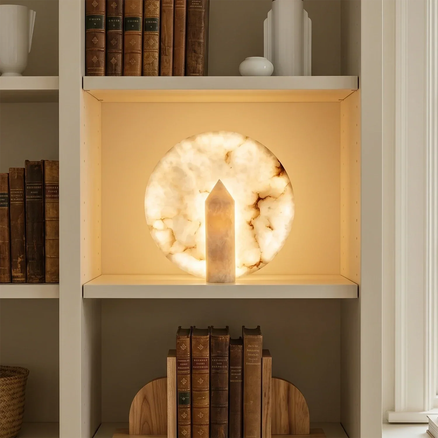 Modern Minimalist Disc-Shaped Alabaster Table Lamp | wildoxy