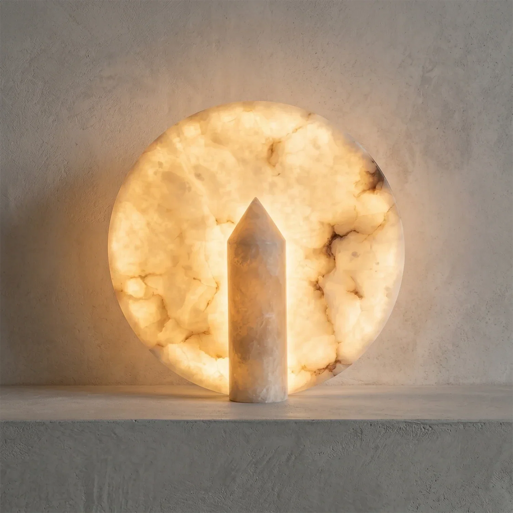 Modern Minimalist Disc-Shaped Alabaster Table Lamp | wildoxy