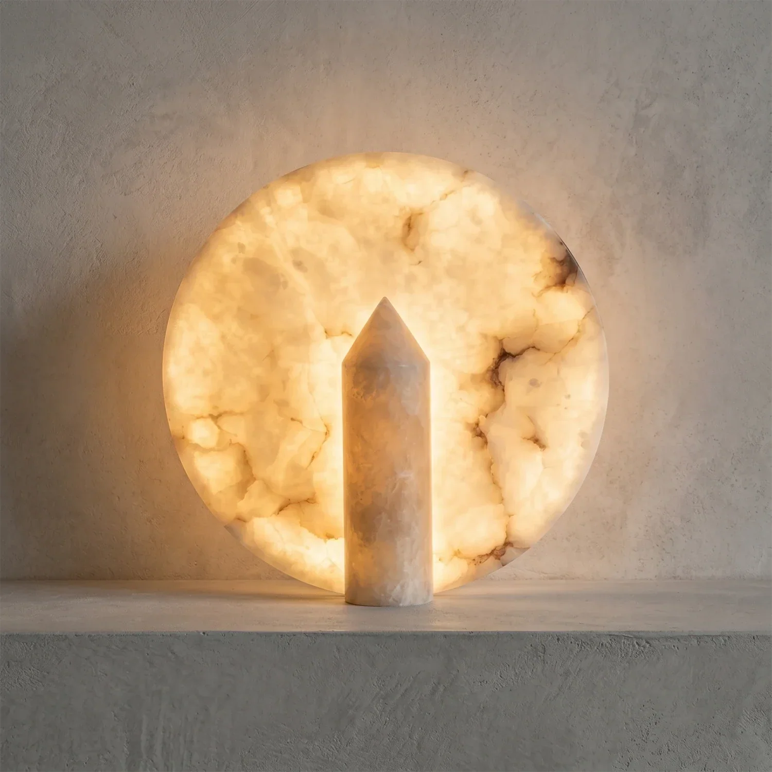 Modern Minimalist Disc-Shaped Alabaster Table Lamp | wildoxy