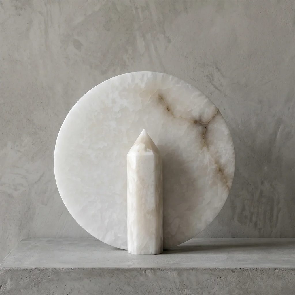 Modern Minimalist Disc-Shaped Alabaster Table Lamp | wildoxy