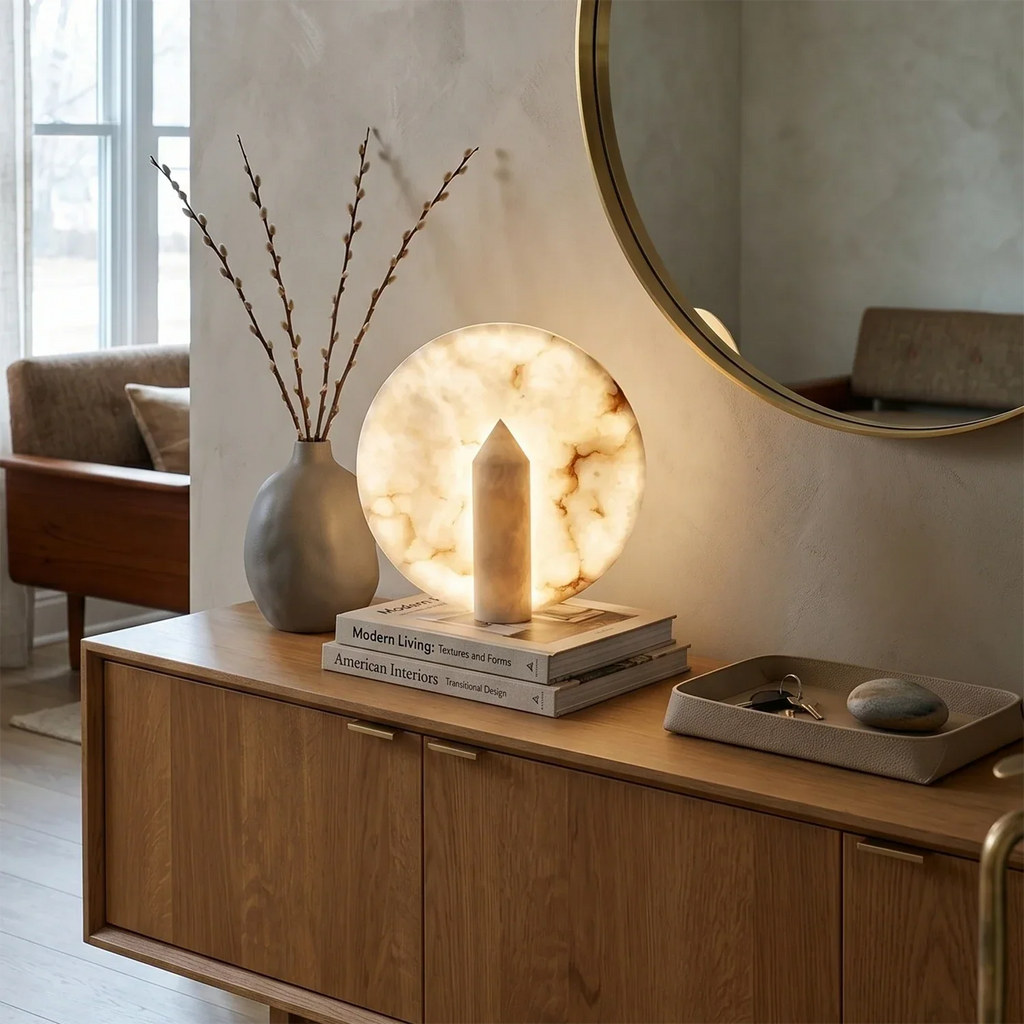 Modern Minimalist Disc-Shaped Alabaster Table Lamp | wildoxy