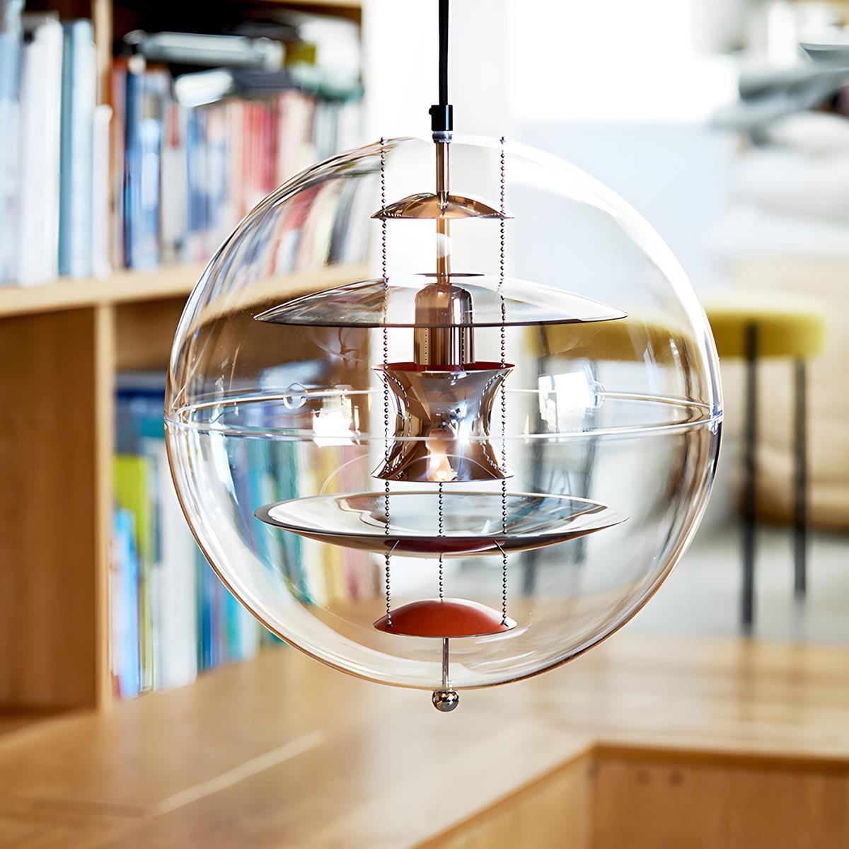 Globformad pendellampa — transparent akryl, dimbar LED 7W