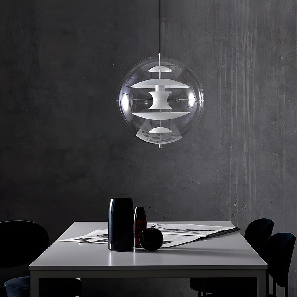Globformad pendellampa — transparent akryl, dimbar LED 7W