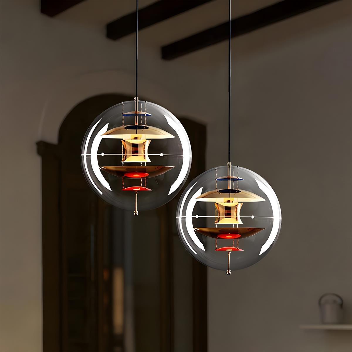 Globformad pendellampa — transparent akryl, dimbar LED 7W